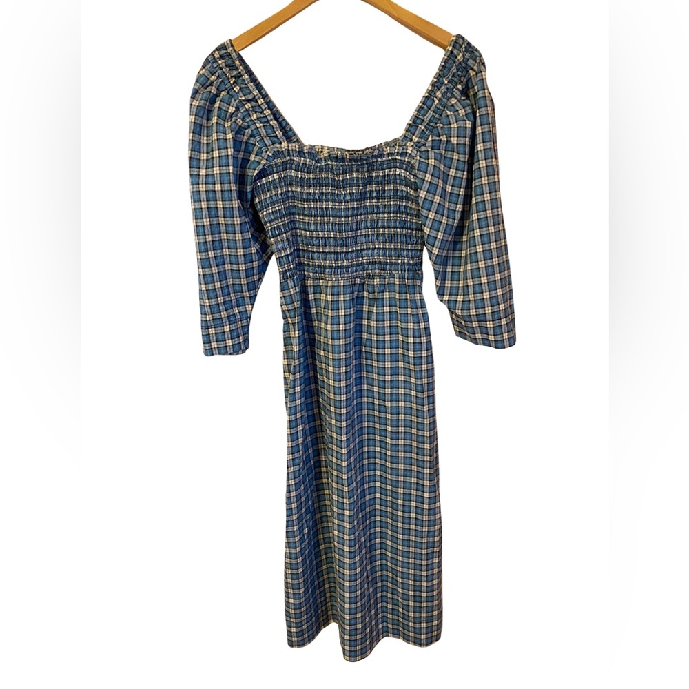 GANNI Seersucker Check Smock Midi Dress - Azure Blue size 8 - Picture 7 of 14